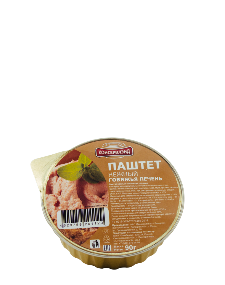 Паштет нежный с говяжей печенью КОНСЕРВЛЭНД 90 г